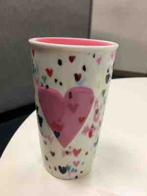 Starbucks Valentine Raised Pink Heart Double Wall Ceramic Traveler Tumbler 2018 - Sold on eBay Jan, 10th 2020 for $48.80