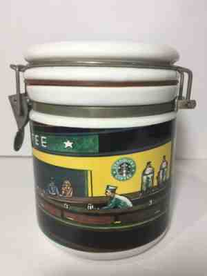 Rare STARBUCKS COFFEE Ceramic Canister by Chaleur with Vintage Coffee Shop Motif - Sold on eBay Jan, 10th 2020 for $26.60