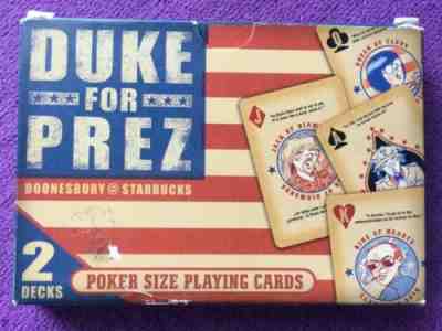 Very Rare! DUKE for PREZ Doonsbury @ Starbucks 2 Decks Poker Sized Playing Cards - Sold on eBay Jan, 10th 2020 for $18.99