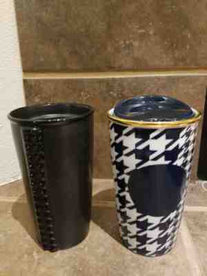 Lot of 2 Starbucks Black 10oz Dot 12oz Double Wall Ceramic Tumblers - 1 Lid Only - Sold on eBay Jan, 10th 2020 for $36.99