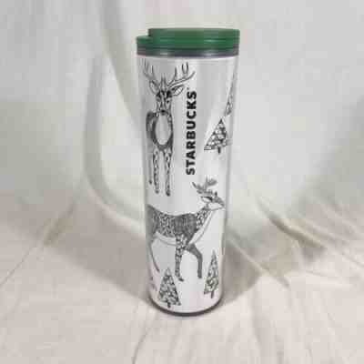 Starbucks Travel Coffee Tumbler Mug Deer Geometric Trees Christmas Holiday 2017 - Sold on eBay Jan, 10th 2020 for $21.21
