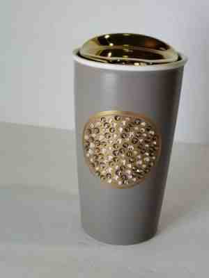 2015 Starbucks Swarovski Anniversary Ceramic Coffee Tumbler Gray & Gold 12oz - Sold on eBay Jan, 10th 2020 for $95.00