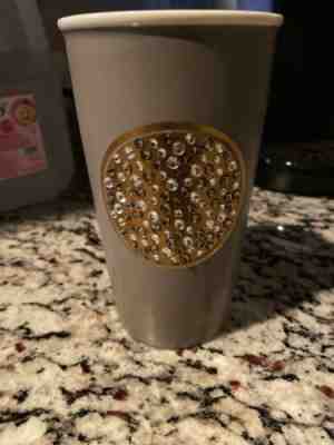 2015 Starbucks Swarovski Anniversary Ceramic Coffee Tumbler Gray & Gold 12oz - Sold on eBay Jan, 10th 2020 for $69.99
