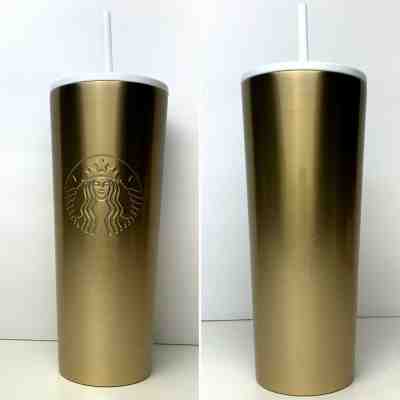 New STARBUCKS Holiday 2019 Gold Stainless Steel Venti 24oz Straw Tumbler - Sold on eBay Jan, 9th 2020 for $30.99