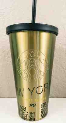 Starbucks Gold New York Times Square NYC Travel Tumbler Cup Stainless16 fl oz - Sold on eBay Jan, 9th 2020 for $29.95