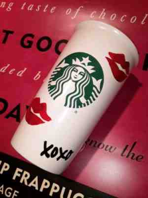 Starbucks XOXO Lips Kisses 2015 Ceramic Tumbler Red Lid 12 fl oz  - Sold on eBay Jan, 9th 2020 for $29.50