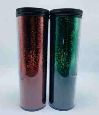 Starbucks Hot Or Cold Cup 16 Ounce Tumbler Sparkle Red & Green Glitter Lot Of 2 - Sold on eBay Jan, 9th 2020 for $20.00