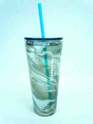 STARBUCKS Black & White MARBLE Swirl 20 oz CUP Double Wall GLASS TUMBLER  - Sold on eBay Jan, 9th 2020 for $79.99