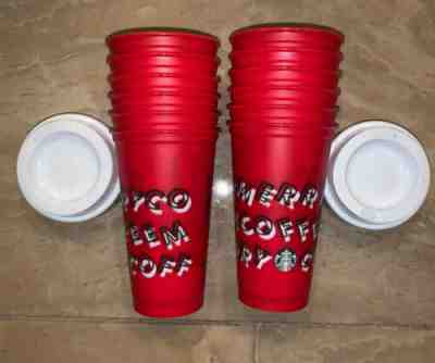 Starbucks Holiday 2019 Red Reusable Hot Cup 16oz Plastic (Lot Of 12) NEW W/ Lids - Sold on eBay Jan, 8th 2020 for $72.00