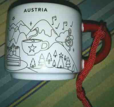 ORNAMENT STARBUCKS  AUSTRIA YOU ARE HERE collection Christmas Holiday little mug - Sold on eBay Jan, 8th 2020 for $29.99