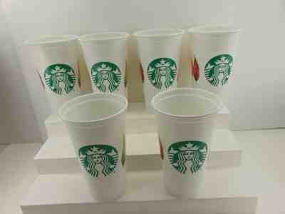 6 - STARBUCKS White Reusable  FALL LEAVES 16 OZ Plastic Coffee Tea Cup Mug (NEW) - Sold on eBay Jan, 8th 2020 for $19.90