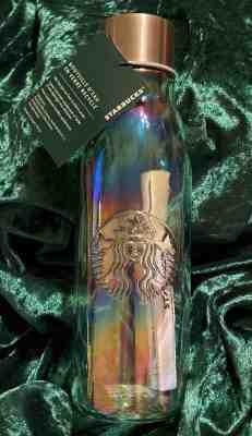 Starbucks 2019 IRIDESCENT Water Bottle Recycled Spain Glass w Lid 20oz  - NEW! - Sold on eBay Jan, 8th 2020 for $29.99