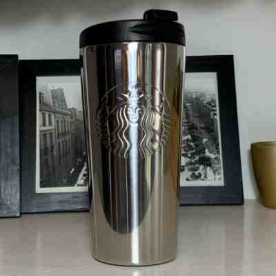 STARBUCKS 2014 Stainless Steel Tumbler 16 oz Coffee Mug Classic w/Flip Lid GUC - Sold on eBay Jan, 8th 2020 for $21.21