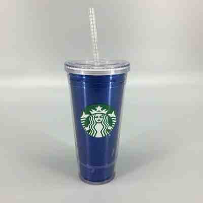 Starbucks 2018 Holiday Travel Tumbler Cup Straw Blue Glitter Sparkles 20 Oz NEW - Sold on eBay Jan, 8th 2020 for $18.99