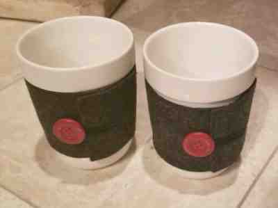 STARBUCKS MUG CUP LOT X2 FELT WITH RED BUTTON NEW COFFEE JACKET SWEATER  - Sold on eBay Jan, 8th 2020 for $19.99