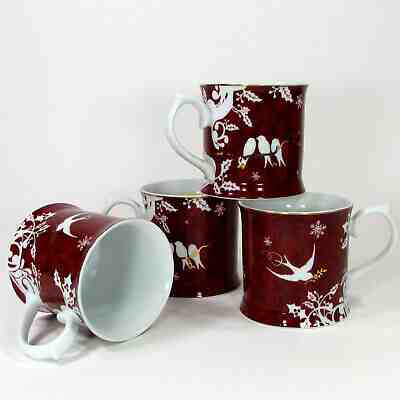 Starbucks PEACE DOVES 12oz Mug Cup Set 4Pc 2010 Christmas Red Gold Holly Rosanna - Sold on eBay Jan, 8th 2020 for $59.95