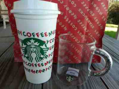 New 2019 Rare Starbucks Holiday Clear Glass W/ Sliver Glitter Inside Handle Mug - Sold on eBay Jan, 8th 2020 for $39.00