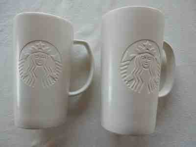 2 Starbucks Ceramic 16 Oz Coffee Mugs 2014 & 2015 White Embossed Siren Logo FS - Sold on eBay Jan, 7th 2020 for $39.95