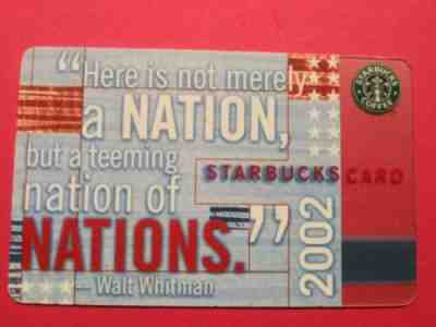 Starbucks gift card 2002 "WALT WHITMAN- NATIONS" VERY HTF. USED. NO VALUE - Sold on eBay Jan, 7th 2020 for $32.50