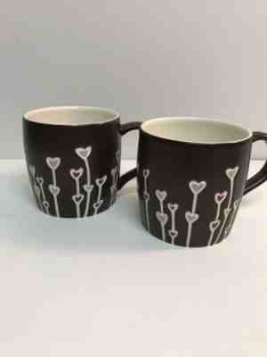 Starbucks 2009 Set Of 2 Hand Painted Heart Flowers Embossed Brown Coffee Mug - Sold on eBay Jan, 7th 2020 for $15.00
