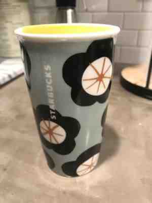 Starbucks 12oz Ceramic Coffee Travel Tumbler Yellow Lid Mint Green Floral NEW - Sold on eBay Jan, 7th 2020 for $16.99