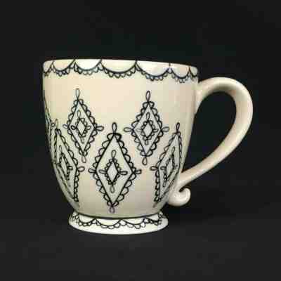 Starbucks Barista 2002 Scalloped Diamond Pattern in Black Creme Mug Blue Inside - Sold on eBay Jan, 7th 2020 for $16.98