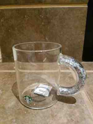 New 2019 Rare Starbucks Holiday Clear Glass Sliver Glitter Handle Mug - Sold on eBay Jan, 7th 2020 for $39.99