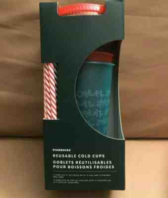 Starbucks 2019 Holiday Christmas Reusable Cold Cups 24oz 5 pack with straw - Sold on eBay Jan, 7th 2020 for $16.99