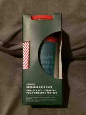 Starbucks Holiday Christmas Reusable Cold Cups With Straws 24oz 5 Pack NIB - Sold on eBay Jan, 7th 2020 for $19.99