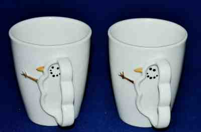 Starbucks Barista 2003 Set Of 2 White Snowman Mugs w/3D Handles XLNT - Sold on eBay Jan, 7th 2020 for $39.99