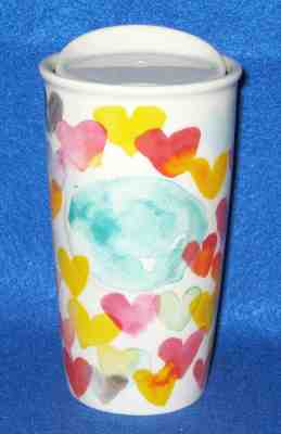 Starbucks 2015 Watercolor Hearts Ceramic Travel Mug Tumbler 10oz  - Sold on eBay Jan, 7th 2020 for $24.00
