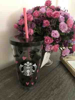 Starbucks Tumbler / Black/ Pink Heart Valentines Day  Limited Edition Tumbler - Sold on eBay Jan, 7th 2020 for $25.00