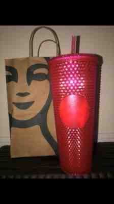 STARBUCKS 2019 Neon Pink Studded Cold Cup Tumbler WINTER HOLIDAY 24 oz - Sold on eBay Jan, 7th 2020 for $30.00