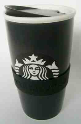 Starbucks 2016 12 oz Black Ceramic Travel Tumbler Mug Cup White Mermaid - Sold on eBay Jan, 6th 2020 for $18.00
