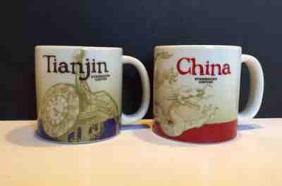 Set of 2 Starbucks Demitasse Espresso Mini Cup China & Tianjin Collectors Series