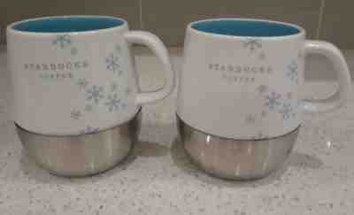 2 Starbucks Holiday 2007 Blue Stainless Coffee Mug Cup Winter Snowflakes 14oz - Sold on eBay Jan, 6th 2020 for $27.99