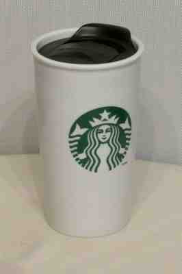 Starbucks Coffee 2011 White Ceramic Travel Tumbler Mug Cup Lid Siren Logo 12 oz - Sold on eBay Jan, 6th 2020 for $19.99