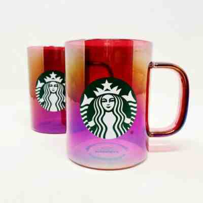 Starbucks 2019 Red Holiday Cup Iridescent Glass Mug 14oz Christmas Clear Handle - Sold on eBay Jan, 6th 2020 for $19.99