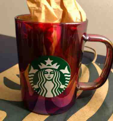 Starbucks 2019 Pink Holiday Cup Iridescent Glass Coffee Mug 14oz Christmas LOGO - Sold on eBay Jan, 6th 2020 for $34.50