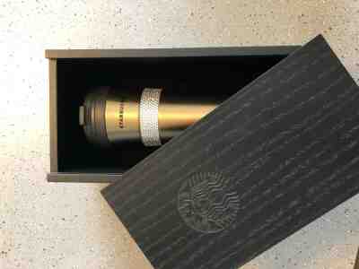 Starbucks Stainless Steel Tumbler Gold Swarovski 16oz 30 Anniversary Wooden Box  - Sold on eBay Jan, 6th 2020 for $51.00