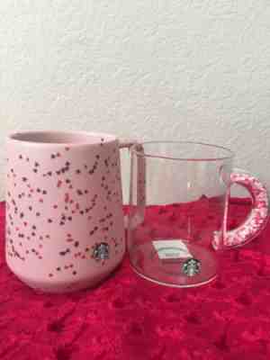 2020 Starbucks Confetti Hearts Handle Glass Mug Valentines 2 Set - Sold on eBay Jan, 6th 2020 for $45.00