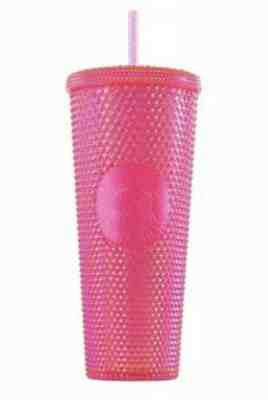 STARBUCKS 2019 Neon Pink Studded Cold Cup Tumbler WINTER HOLIDAY 24 oz - Sold on eBay Jan, 6th 2020 for $35.00
