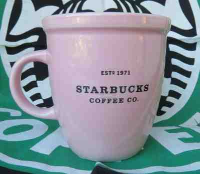 STARBUCKS Coffee Co ? PINK Black Logo ABBEY Medium Large 14 oz Mug Cup Thailand