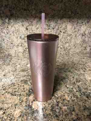 Starbucks 2018 Rose Gold Glitter Stainless Steel Tumbler & Straw 24 OZ - Sold on eBay Jan, 6th 2020 for $20.00