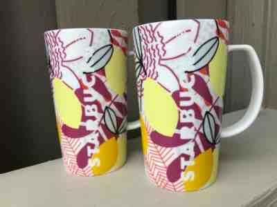 Two Starbucks Mother’s Day Spring LIMITED Etched Tropical Floral Coffee Mug Lot - Sold on eBay Jan, 6th 2020 for $29.00