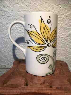 Starbucks Coffee Company 12oz 2006 White Green Yellow Flower Floral Tall Mug Cup
