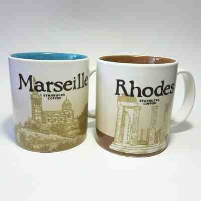 Set of 2 Original Starbucks City Mugs 16 oz Global icon city MARSEILLE & RHODES - Sold on eBay Jan, 6th 2020 for $44.00