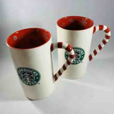 2 HTF Starbucks 2009 Christmas Candy Cane Handle Coffee Mug Tea Cup Snowflakes - Sold on eBay Jan, 5th 2020 for $25.00