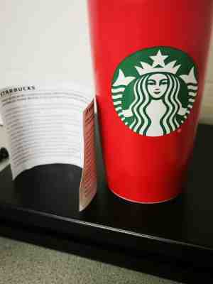 New Starbucks 2016 Holiday Red Cup Ceramic Travel Mug Tumbler Coffee Tea 12oz - Sold on eBay Jan, 5th 2020 for $19.99