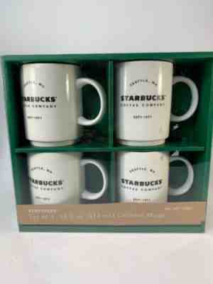 NEW Set of 4 Stackable 2018 Classic Starbucks Ceramic Mugs 14oz White Giftpack  - Sold on eBay Jan, 5th 2020 for $25.00